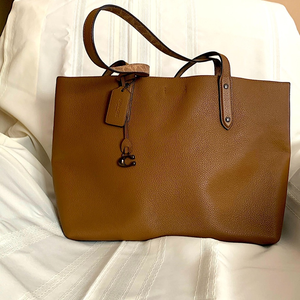 Coach tan polished pebble leather tote